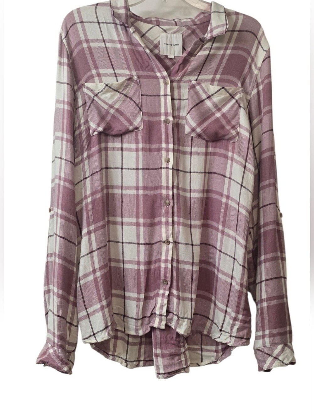 Thread & Supply Mauve and White Plaid Button-Down Shirt